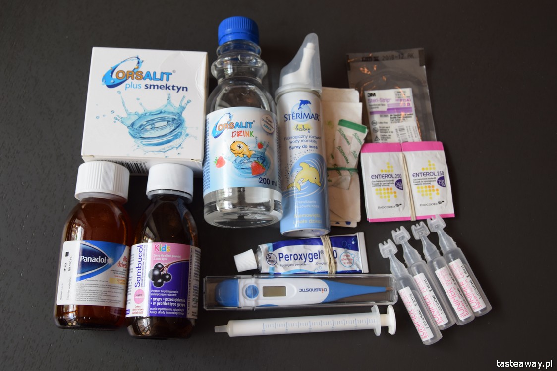 apteczka w podróży, leki w podróży, zdrowie w podróży, leki dla dziecka, Orsalit, leki na biegunkę