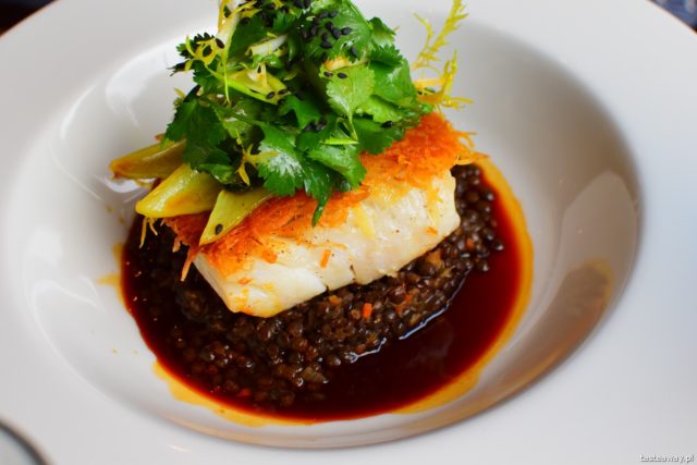 Brasserie Warszawska, French cuisine, romantic dinner, business meeting, elegant lunch, cod with lentils, skrei
