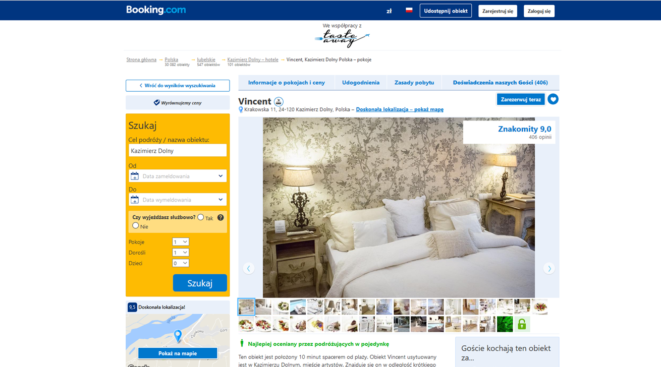 rezerwowanie hoteli, planowanie podróży, afiliacja, Booking.com, Tasteaway