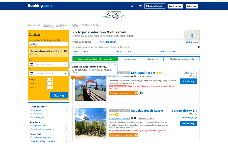 rezerwowanie hoteli, planowanie podróży, afiliacja, Booking.com, Tasteaway